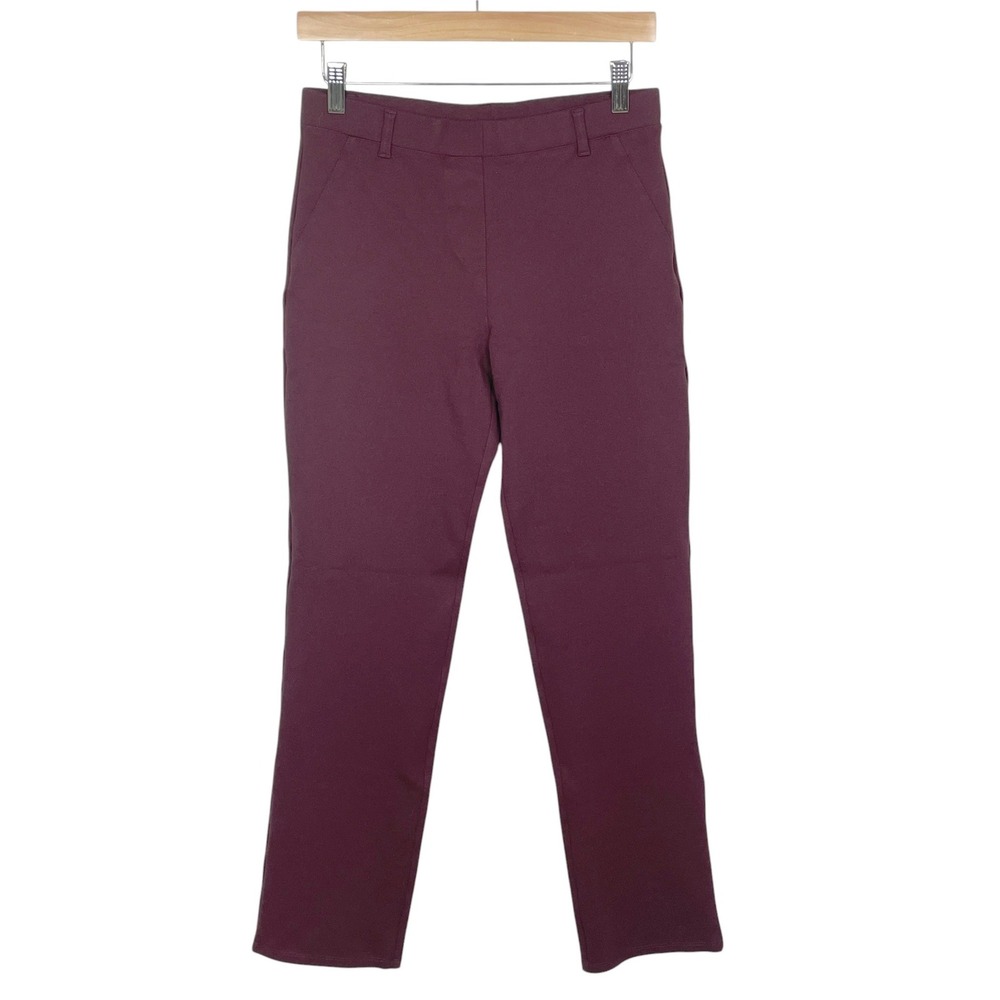 Quince Women Burgundy Ultra-Stretch Ponte Straight Leg Pants MP Plum Career Fall